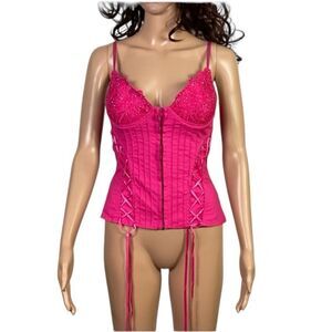 Tiara Y2K Hot Pink Fuchsia Corset Bustier Tank Top Size Medium